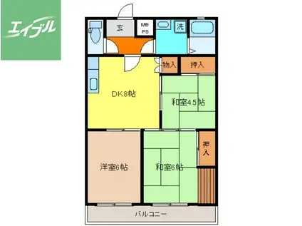 丸二ハイツ(3DK/2階)の間取り写真