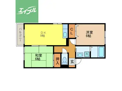 長崎本線 道ノ尾駅 徒歩11分 2階建 築29年(2DK/2階)の間取り写真