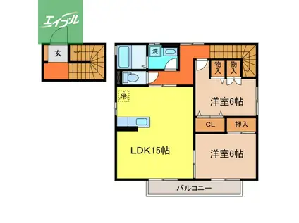 椎ノ木館(2LDK/2階)の間取り写真