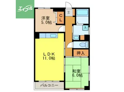 せんだんコート(2LDK/4階)の間取り写真