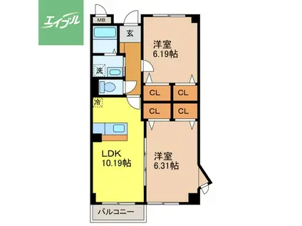 長崎本線 長与駅 徒歩38分 3階建 築21年(2LDK/1階)の間取り写真
