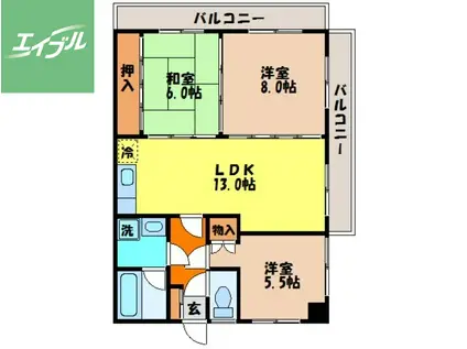 森マンション(3LDK/4階)の間取り写真