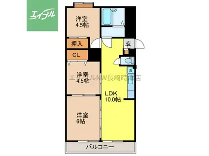 長崎堀川アパートB(3LDK/5階)の間取り写真