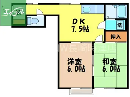 ハイネス村嶋(2DK/2階)の間取り写真