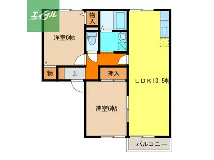 セジュール鳴見ヶ丘(2LDK/1階)の間取り写真