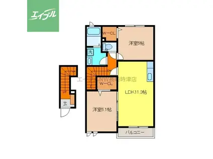 グランデ・ソレイユB(2LDK/2階)の間取り写真