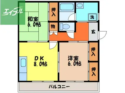 長崎本線 道ノ尾駅 徒歩18分 9階建 築38年(2DK/1階)の間取り写真