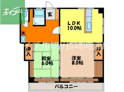 長崎本線 高田駅(長崎) 徒歩60分 3階建 築48年(2LDK/3階)の間取り写真