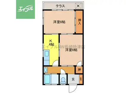 里アパート(2K/1階)の間取り写真