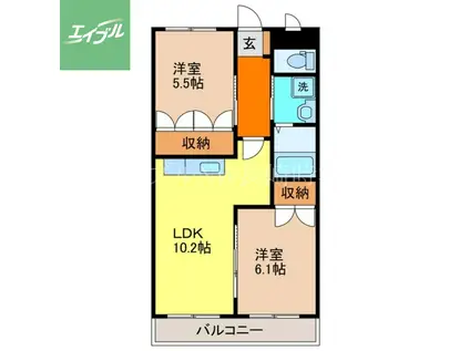 長崎本線 長与駅 徒歩5分 3階建 築12年(2LDK/3階)の間取り写真
