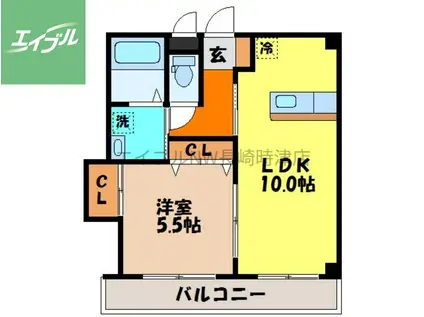 長崎本線 道ノ尾駅 徒歩17分 3階建 築10年(1LDK/1階)の間取り写真