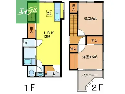 長崎本線 西浦上駅 徒歩3分 2階建 築54年(2LDK/1階)の間取り写真
