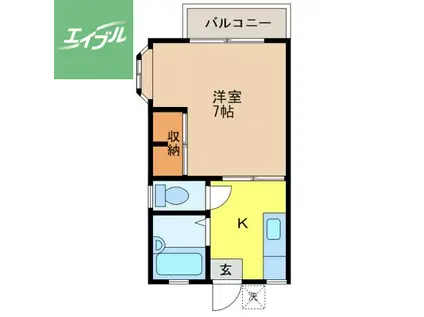 インペリアル三原台(1K/2階)の間取り写真