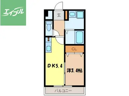ウィステリア平和町(1DK/5階)の間取り写真