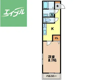 ヒルズ HARADA(1K/1階)の間取り写真