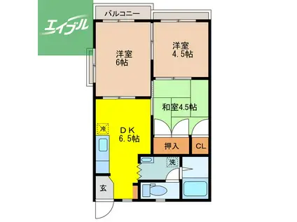 クレインハウス B(3DK/2階)の間取り写真