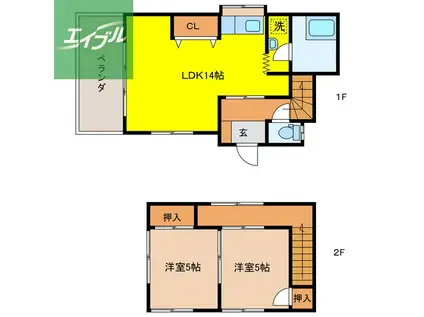 長崎電軌本線 赤迫駅 徒歩15分 2階建 築57年(2LDK)の間取り写真