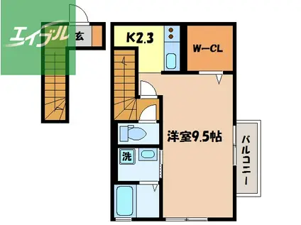 K・フィールド(1K/2階)の間取り写真