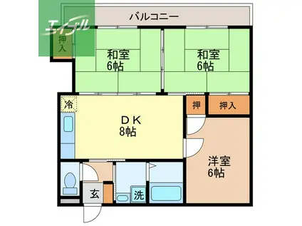 アーバンパレスB(3DK/3階)の間取り写真