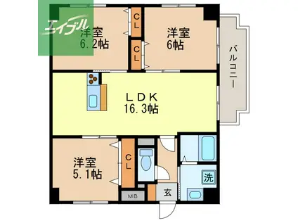 サンリヤンガーデン(3LDK/2階)の間取り写真