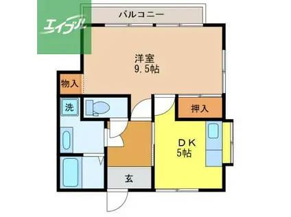 サンパレス三原(1DK/2階)の間取り写真