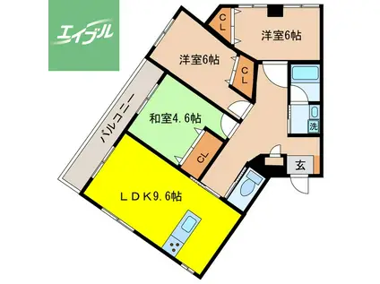 レリーフメゾン(3LDK/3階)の間取り写真