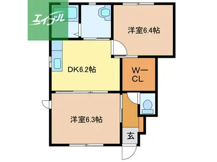 リーガル花みづき(2DK/1階)の間取り写真