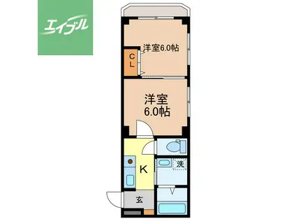 家野町サンロイヤル(2K/3階)の間取り写真