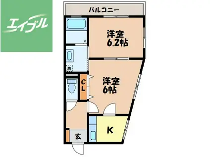 家野町サンロイヤル(2K/3階)の間取り写真