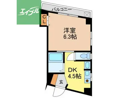 山形マンション(1DK/2階)の間取り写真