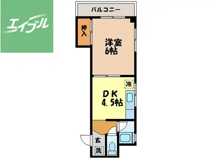 市川ビル(1DK/4階)の間取り写真