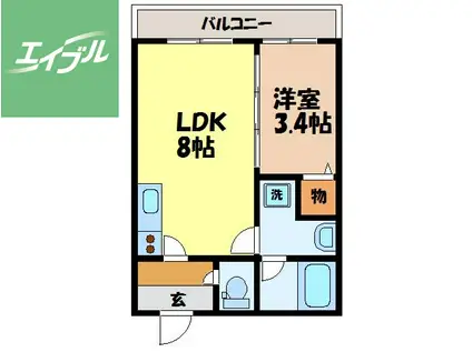 ディアコート大橋(1LDK/2階)の間取り写真