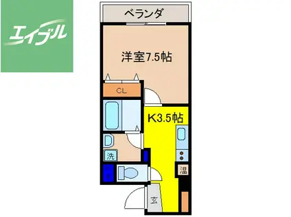 ウィスタリアマンション(1K/2階)の間取り写真