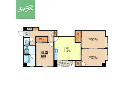 梶田ビル(3DK/3階)の間取り写真