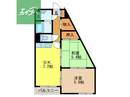 アミティインレット(2DK/1階)の間取り写真