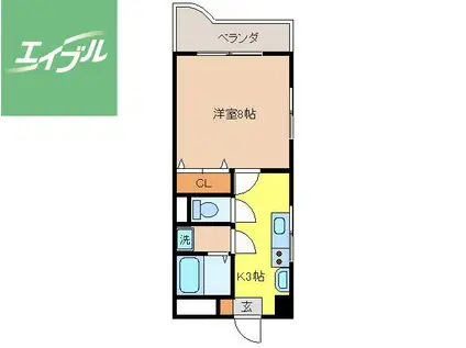 カレンドール(1K/3階)の間取り写真
