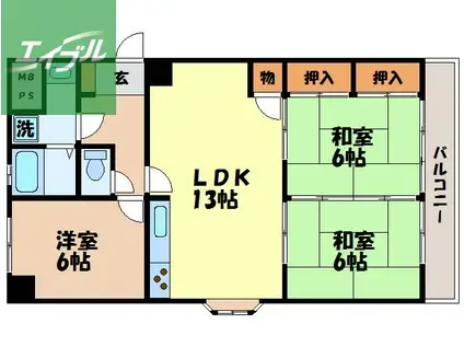 サンロード富士(3LDK/5階)の間取り写真