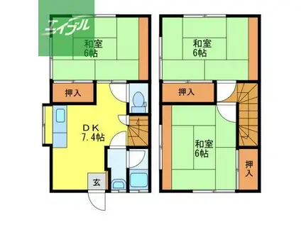 コーポ月津山 B棟(3DK/1階)の間取り写真