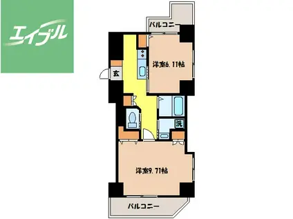 ウィング弐号舘(2K/8階)の間取り写真