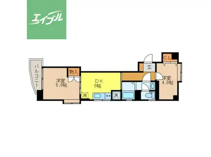 タウンコート中町(2DK/10階)の間取り写真