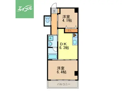 GRUS活水通(2DK/4階)の間取り写真