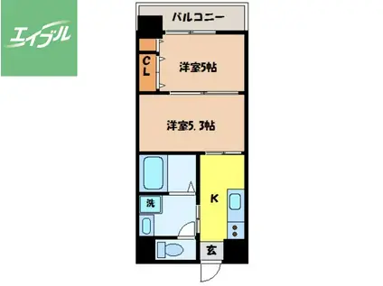 スカイコート西山(2K/3階)の間取り写真