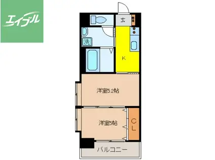 スカイコート西山(2K/8階)の間取り写真