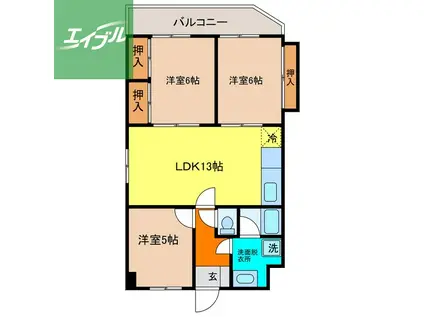 サンロード富士(3LDK/1階)の間取り写真