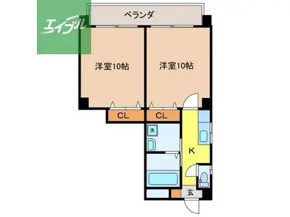 サンロイヤルⅢ(2K/7階)の間取り写真