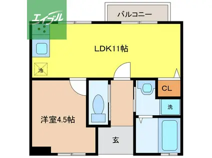 アステール春木2(1LDK/3階)の間取り写真