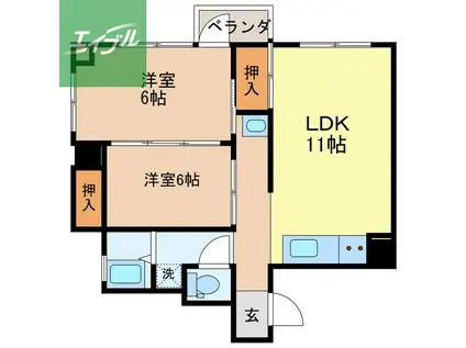 神戸海産物長崎ビル(2DK/3階)の間取り写真