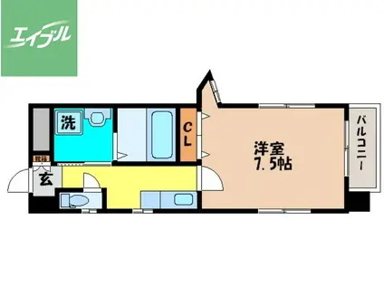 サンロイヤルⅢ(1K/5階)の間取り写真