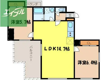 ドエル鳥海(2LDK/12階)の間取り写真