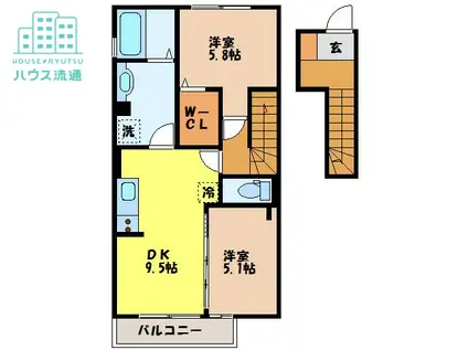 メゾン・ラ・パトリアJ(2DK/2階)の間取り写真